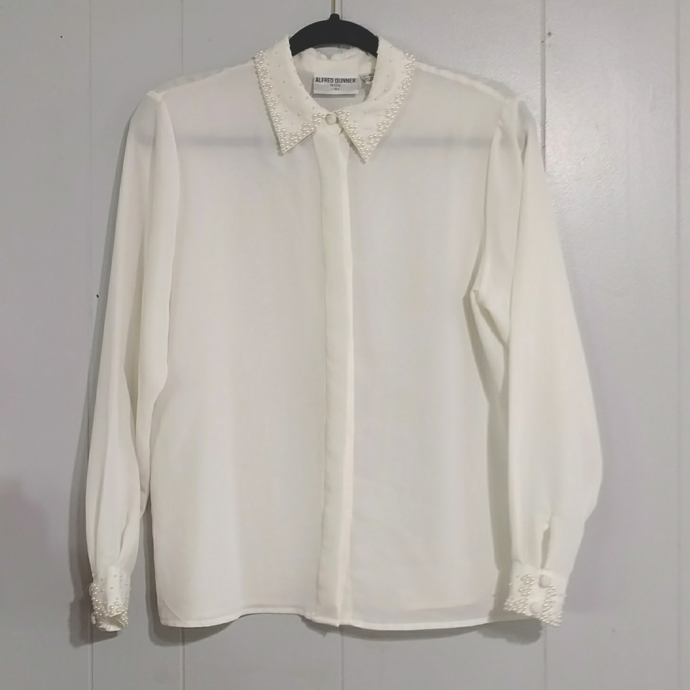 Alfred Dunner Beaded Collar Button Down Blouse